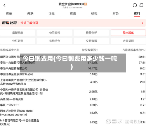 今曰铜费用(今曰铜费用多少钱一吨)