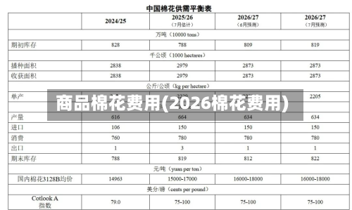 商品棉花费用(2026棉花费用)